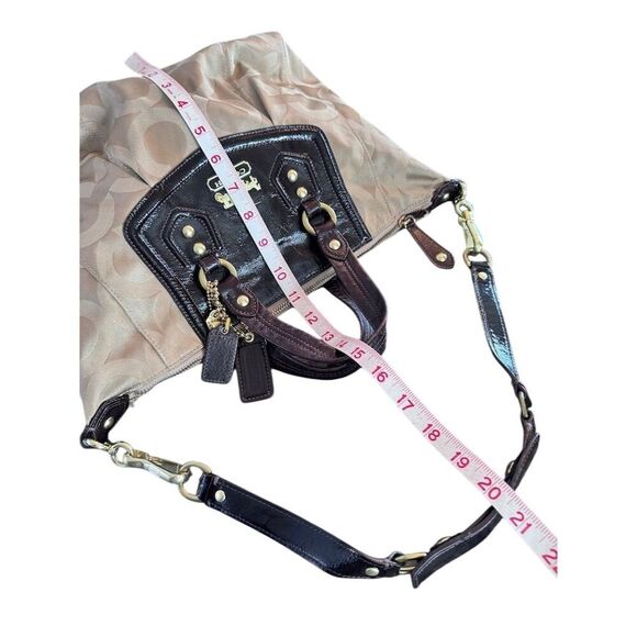 Coach Madison Audrey Satchel Beige/Brown Canvas Patent Leather Bag - Picture 11 of 13